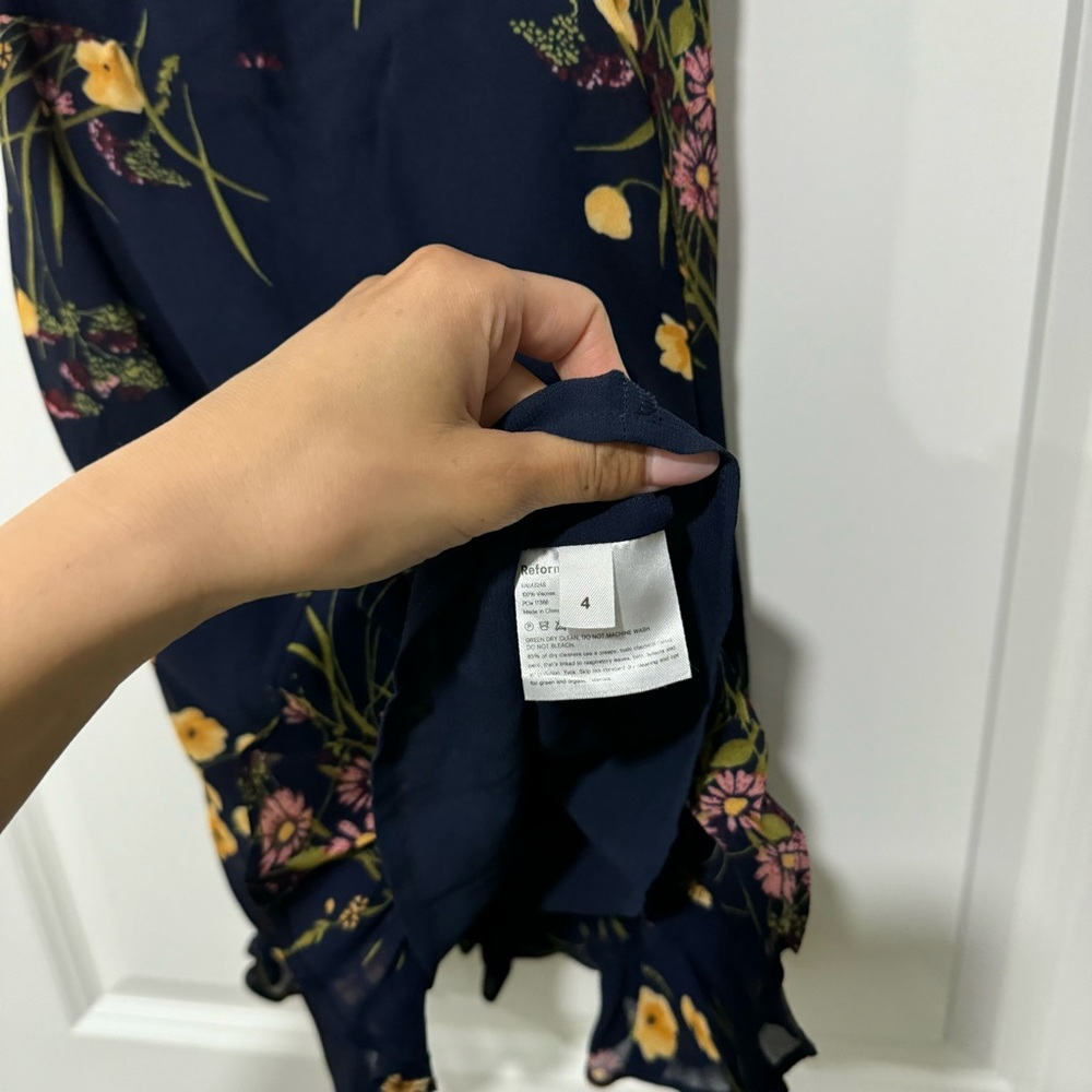 Reformation Navy Floral Tie-Shoulder Mini Dress - Picture 7 of 8
